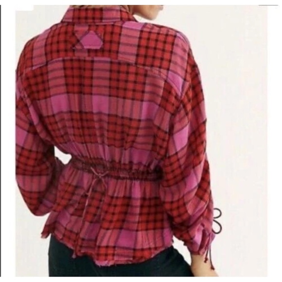 Free People Pacific Dawn Plaid Shirt SZ Large - Picture 3 of 10